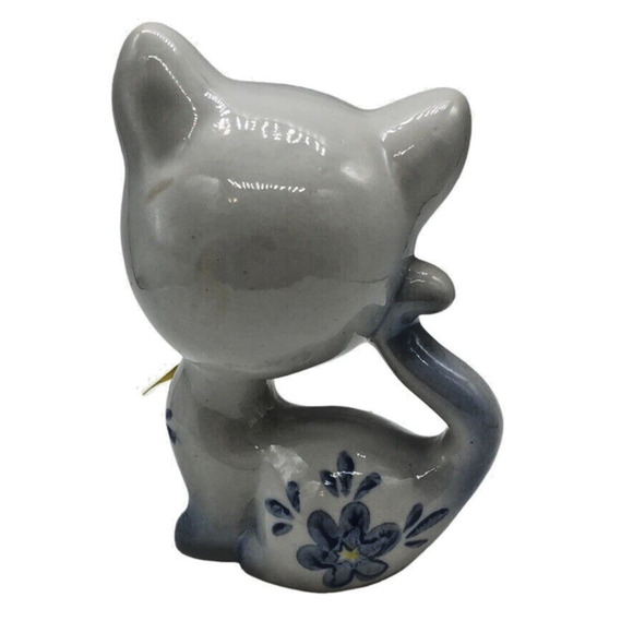 Sweet Vtg Blue Eye Cat Kitten White Figurine Anthropomorphic Mid Century Ceramic - Picture 5 of 7